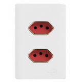 Cj Tomada Dupla 20A Vermelho 4x2 - Novara Branco C/ Ouro Rose